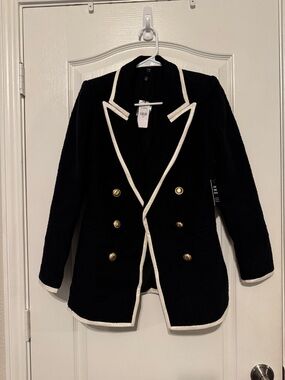 Express Black Blazer with White Trim and Gold Buttons